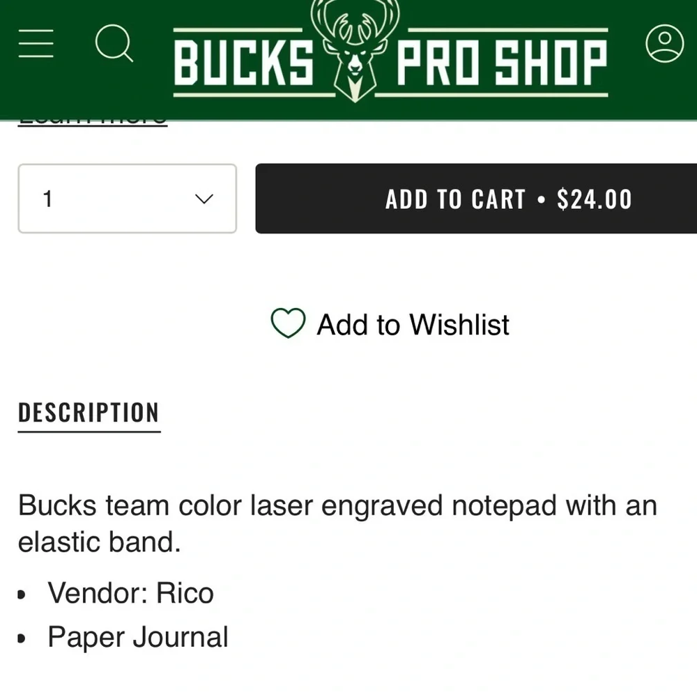 NBA Milwaukee Bucks Laser Engraved Notebook